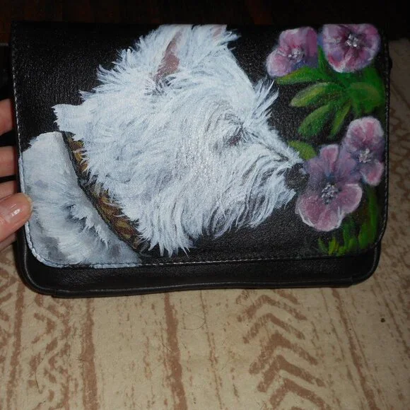 NWT Hand painted Westie Dog black handbag - Picture 3 of 6